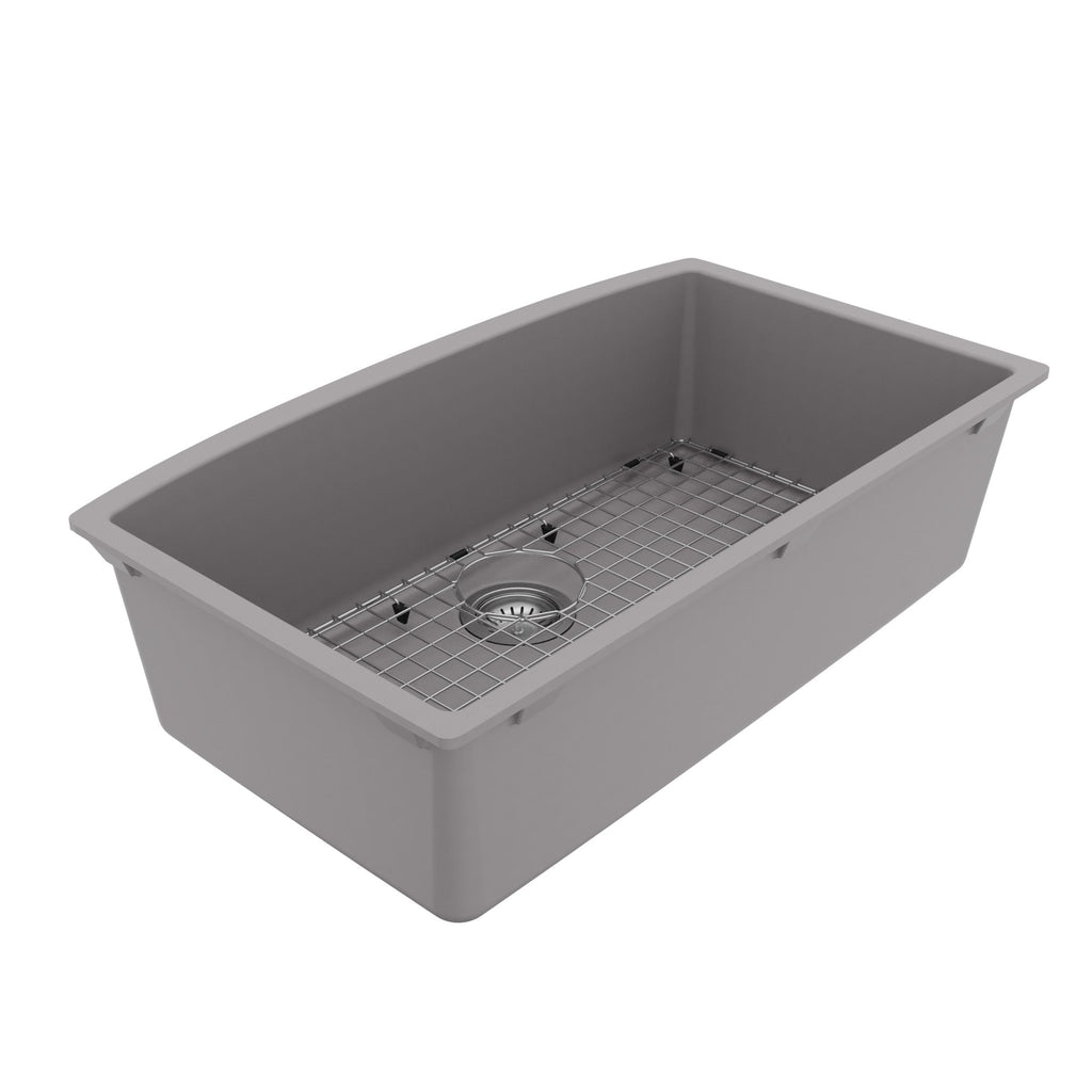 32-1/2" Undermount Large Single Bowl Quartz Composite Kitchen Sink Kit In Grey