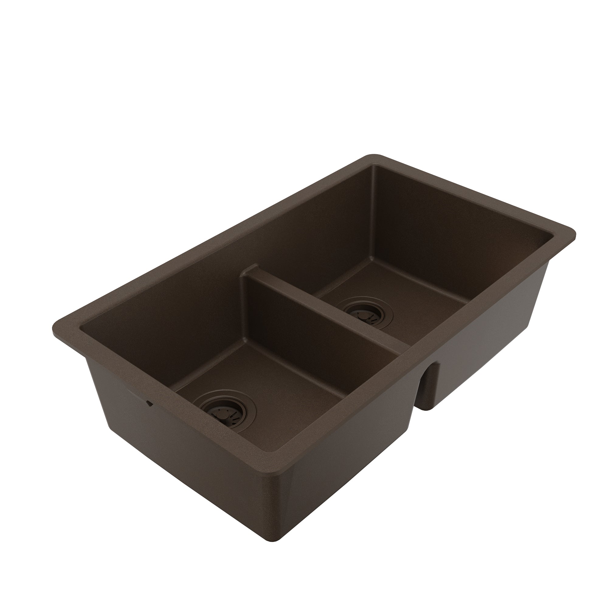 32-3/8" Undermount Double Equal Bowl Quartz Composite Kitchen Sink In Brown