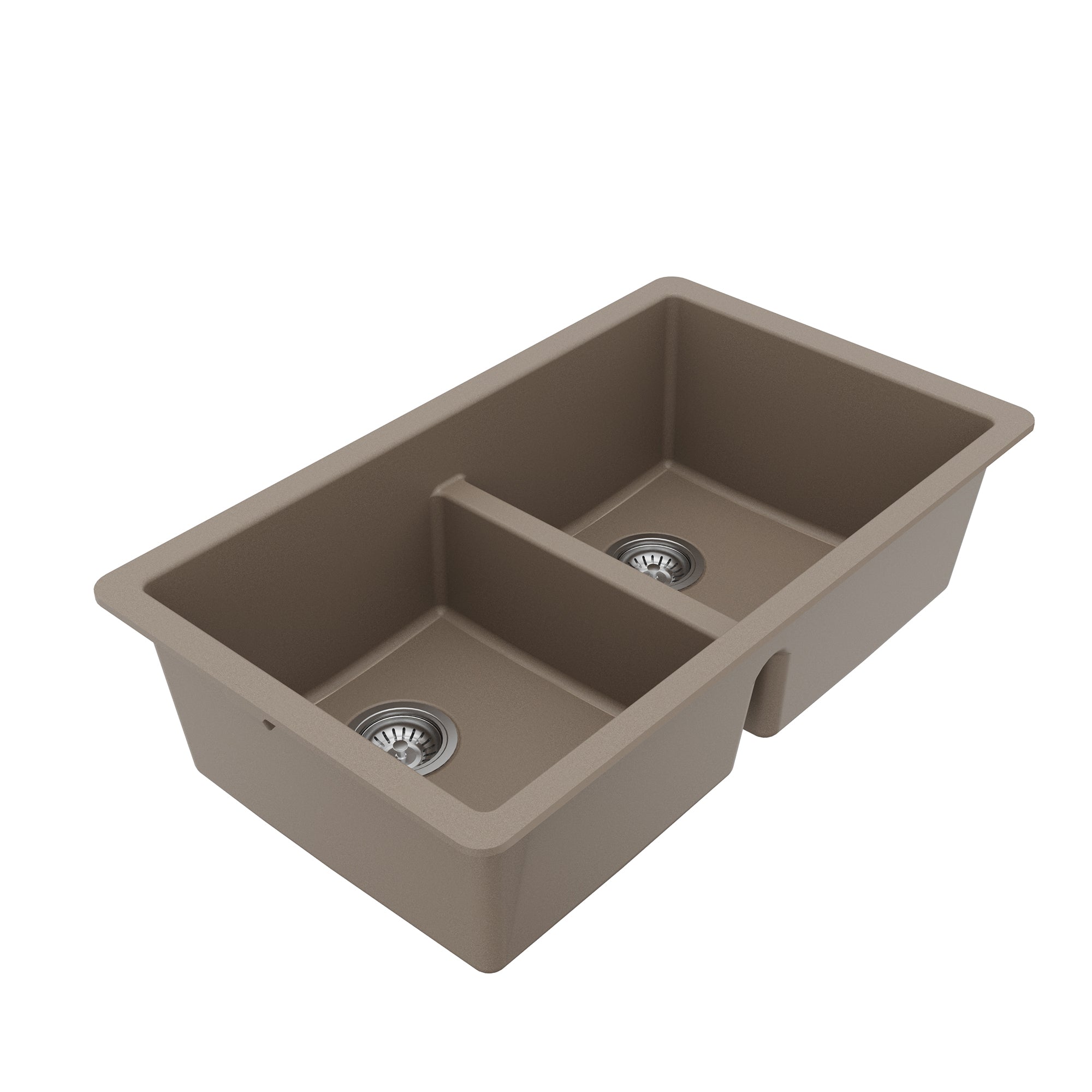 32-3/8" Undermount Double Equal Bowl Quartz Composite Kitchen Sink Kit In Concrete