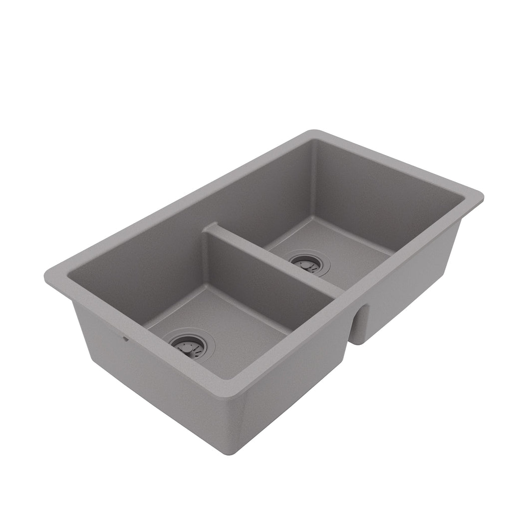 32-3/8" Undermount Double Equal Bowl Quartz Composite Kitchen Sink In Grey