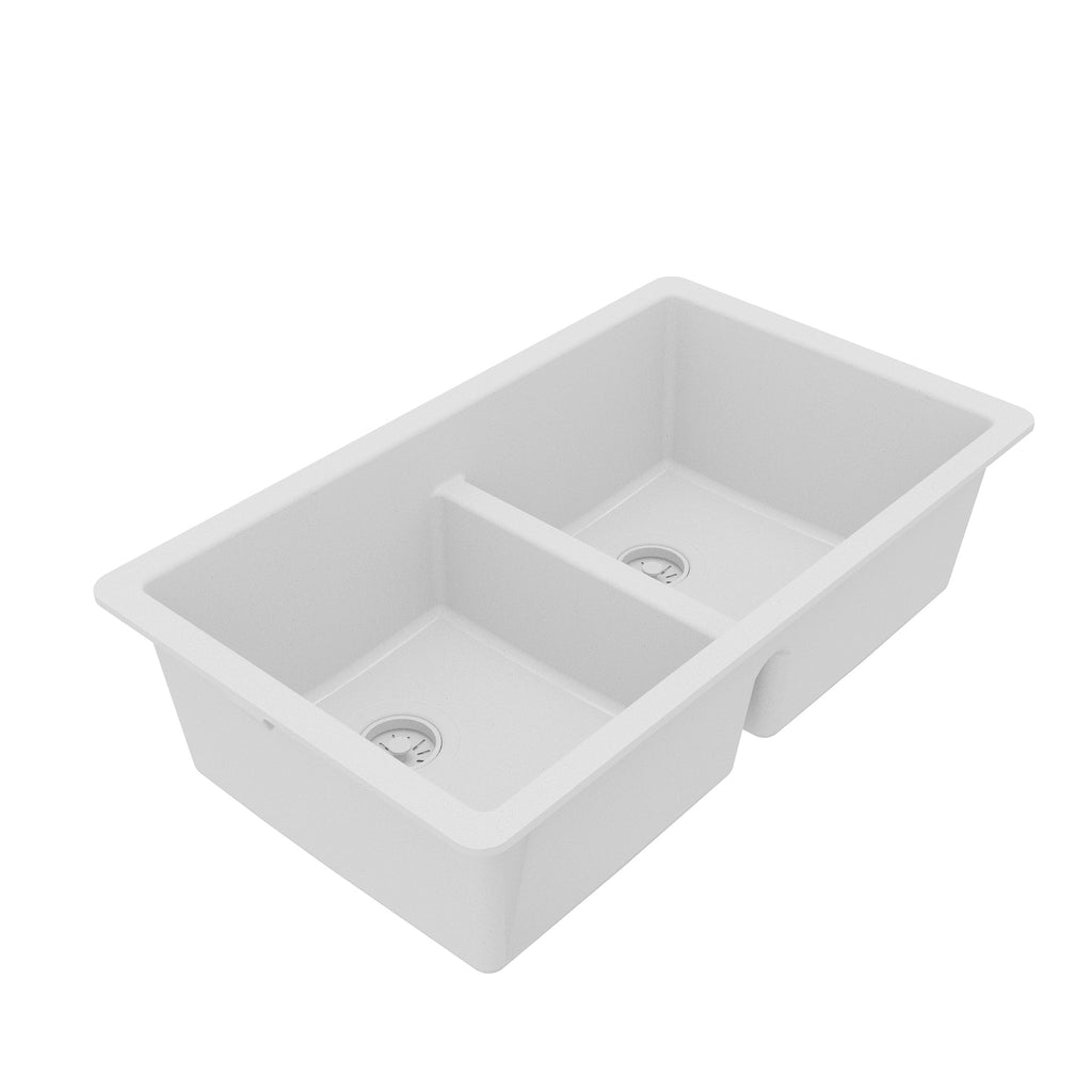 32-3/8" Undermount Double Equal Bowl Quartz Composite Kitchen Sink In White