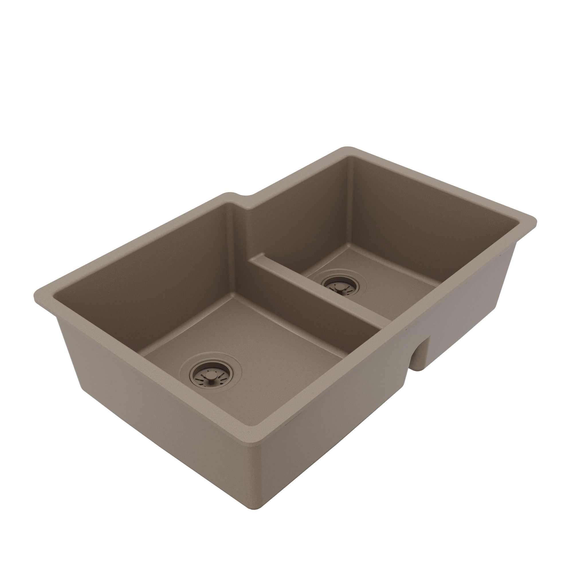 32-1/4" Undermount Double Offset Bowl Quartz Composite Kitchen Sink In Concrete