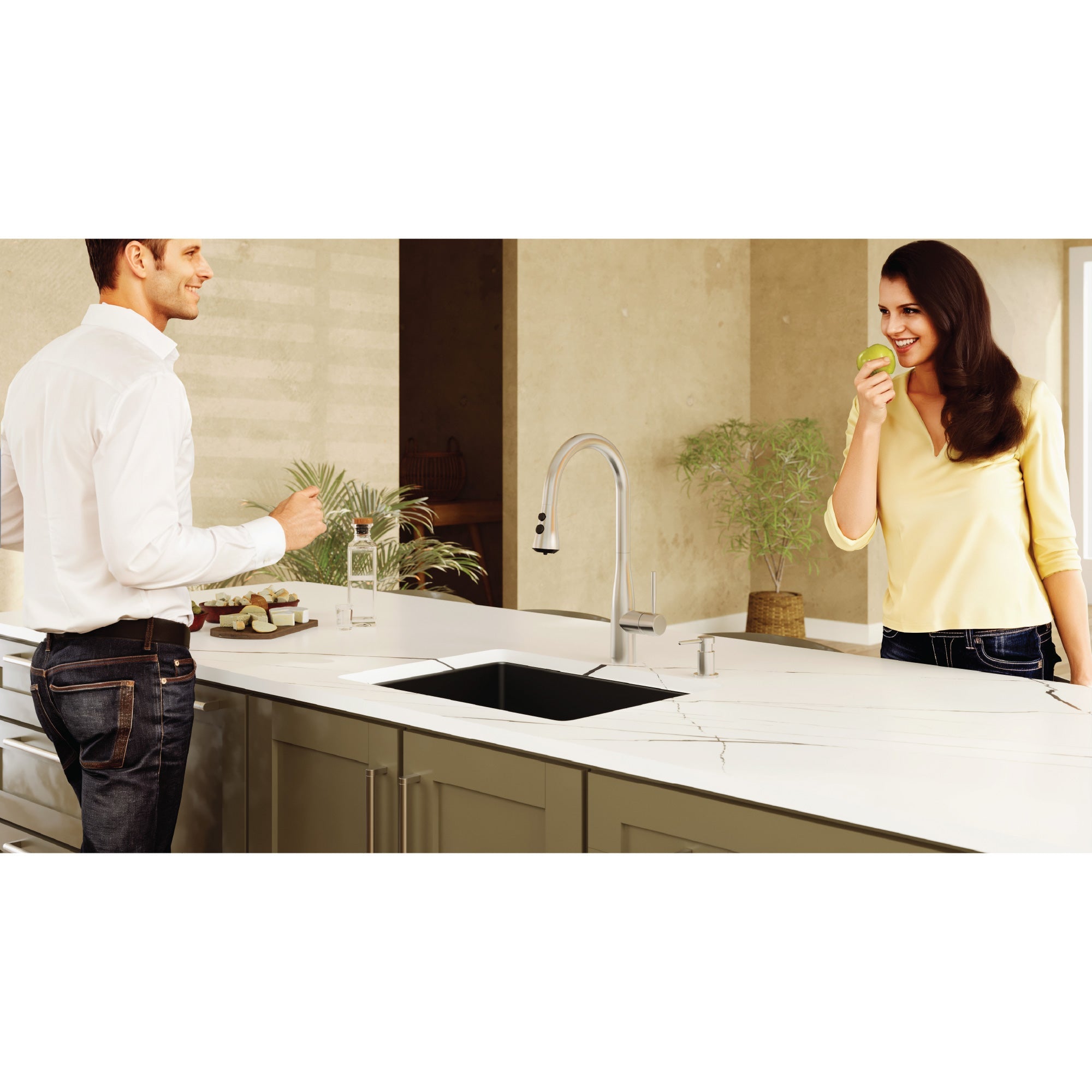 24-3/8" Undermount Single Bowl Quartz Composite Kitchen Sink Kit In Black
