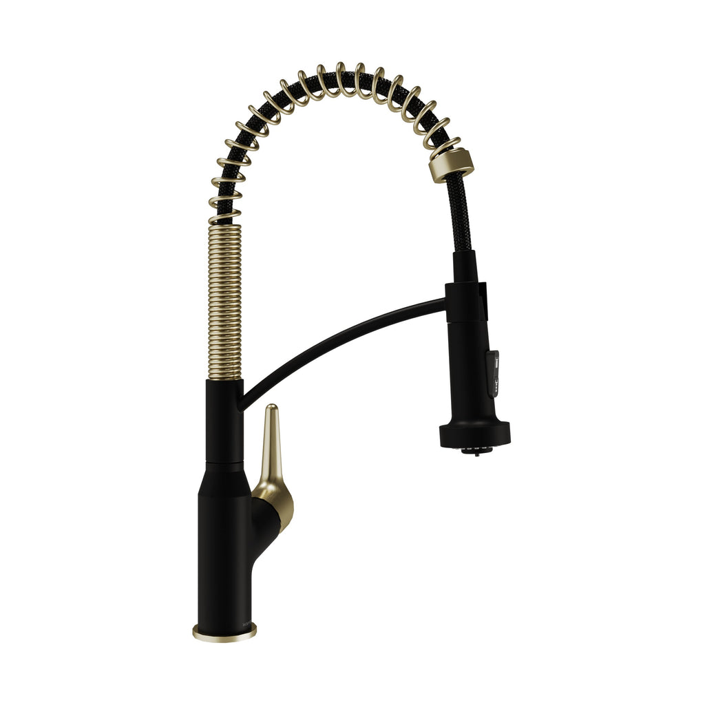Scottsdale Single Handle Pull-Down Sprayer Commercial Style Kitchen Faucet In Matte Black / Spot-Free Brushed Gold