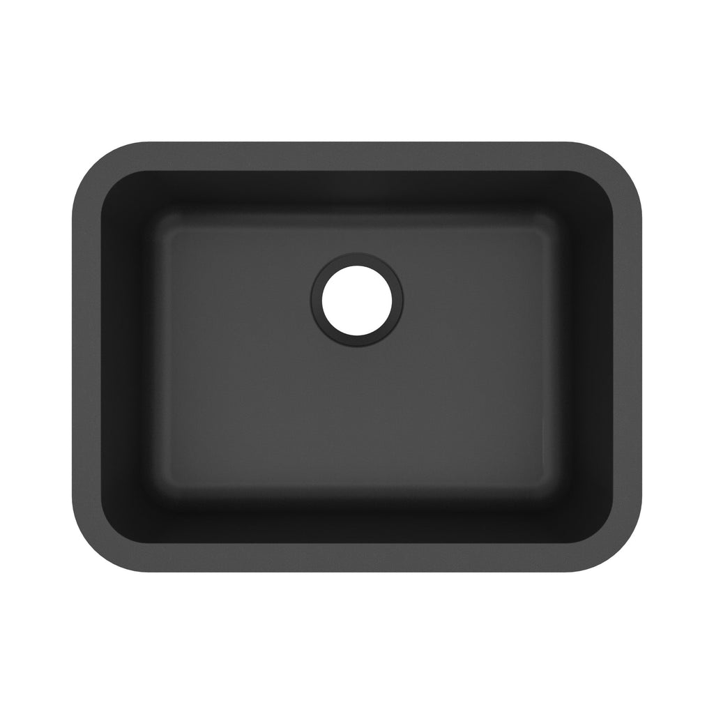 24-1/8" Seamless Undermount Single Bowl Quartz Composite Kitchen Sink In Black