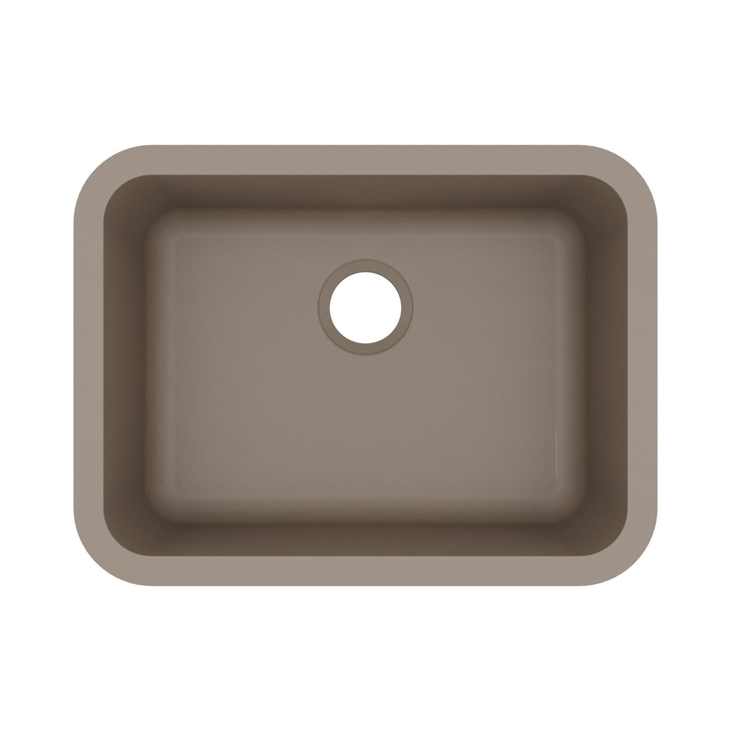 24-1/8" Seamless Undermount Single Bowl Quartz Composite Kitchen Sink In Concrete