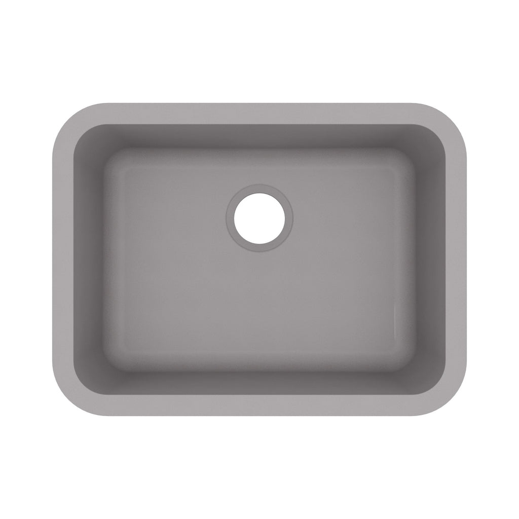 24-1/8" Seamless Undermount Single Bowl Quartz Composite Kitchen Sink In Grey