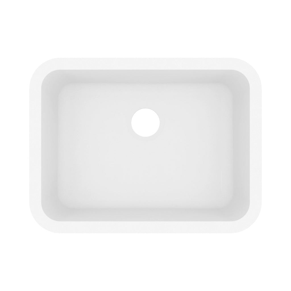 24-1/8" Seamless Undermount Single Bowl Quartz Composite Kitchen Sink In White