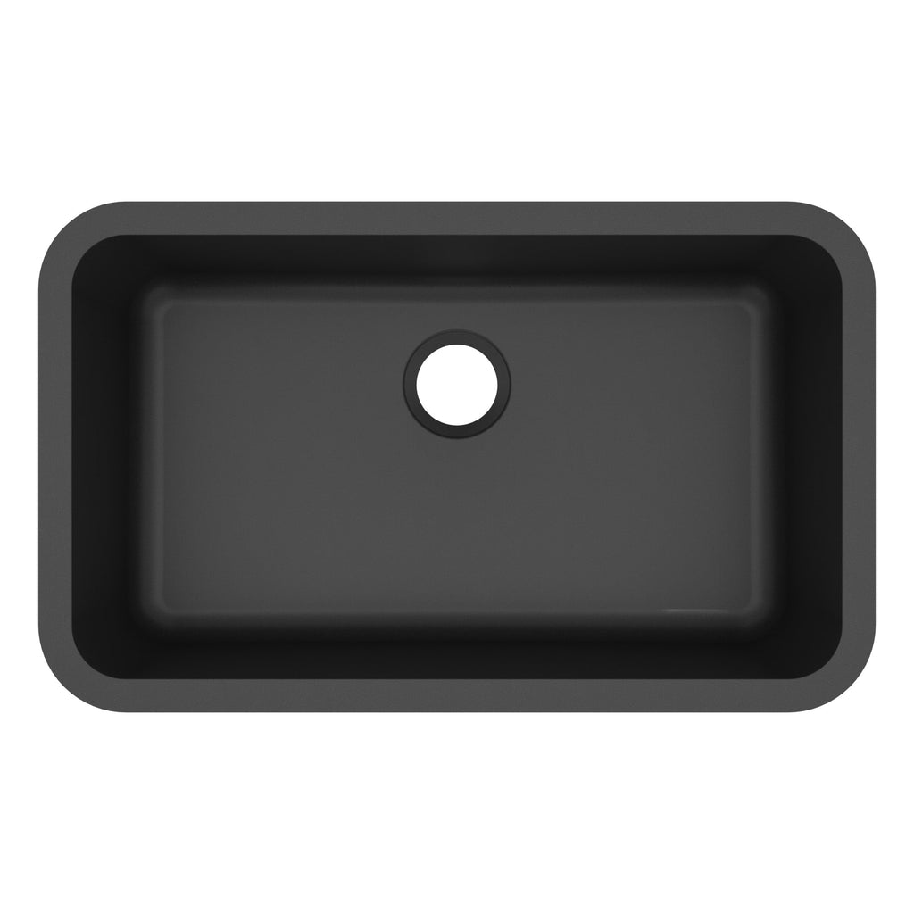 30-7/8" Seamless Undermount Large Single Bowl Quartz Composite Kitchen Sink In Black