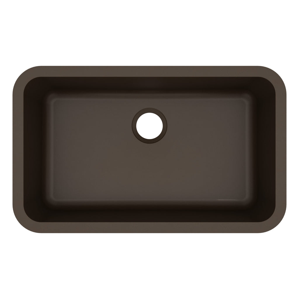 30-7/8" Seamless Undermount Large Single Bowl Quartz Composite Kitchen Sink In Brown
