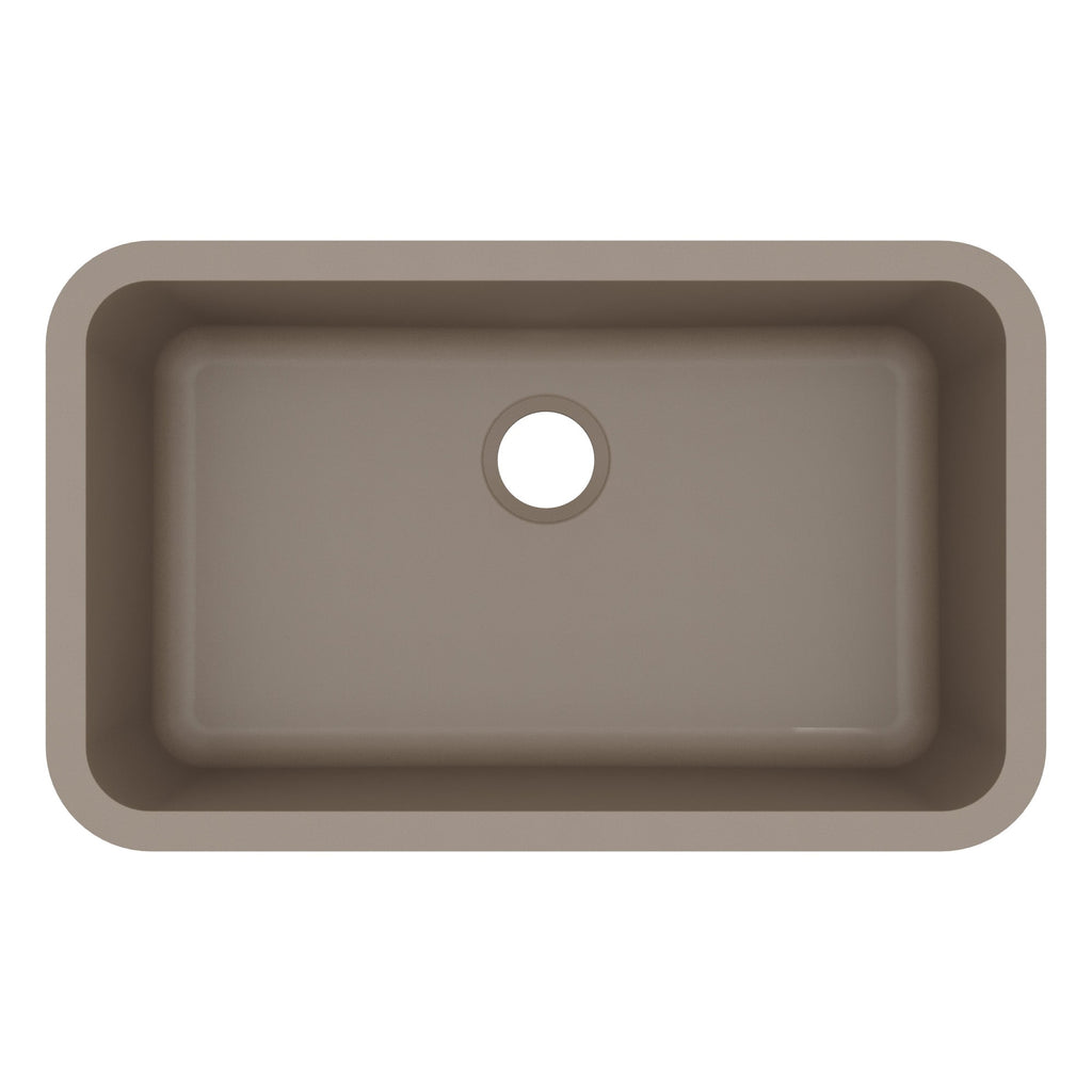 30-7/8" Seamless Undermount Large Single Bowl Quartz Composite Kitchen Sink In Concrete