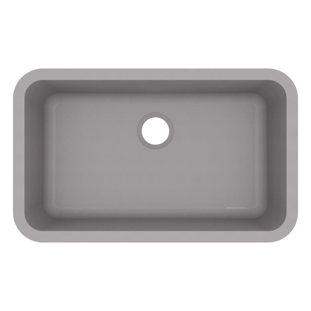 30-7/8" Seamless Undermount Large Single Bowl Quartz Composite Kitchen Sink In Grey