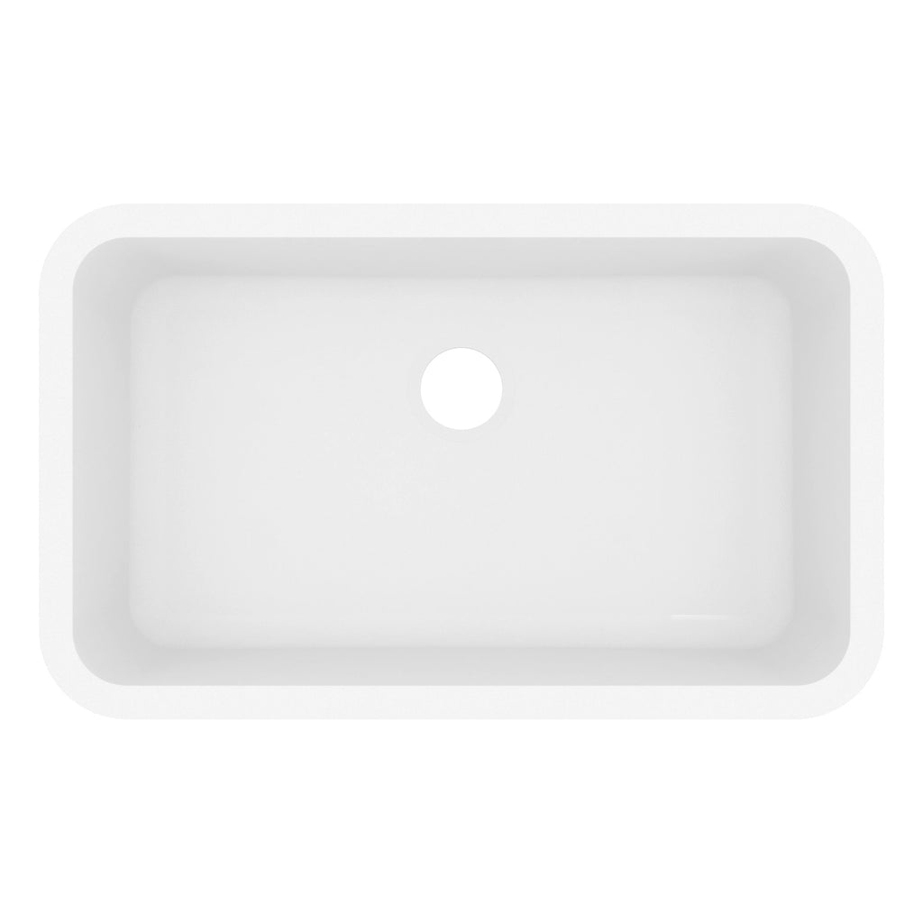 30-7/8" Seamless Undermount Large Single Bowl Quartz Composite Kitchen Sink In White