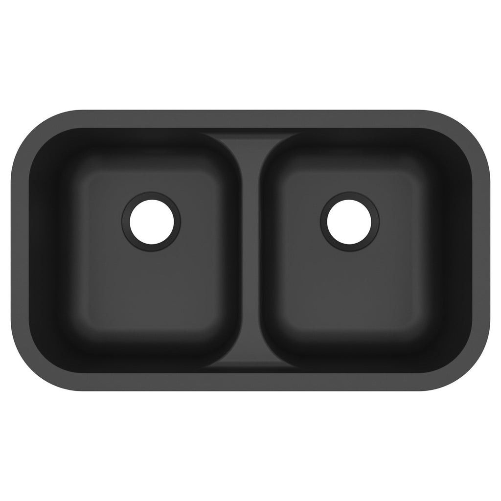 32-7/8" Seamless Undermount Doube Equal Bowl Quartz Composite Kitchen Sink In Black