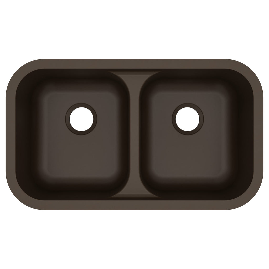32-7/8" Seamless Undermount Doube Equal Bowl Quartz Composite Kitchen Sink In Brown