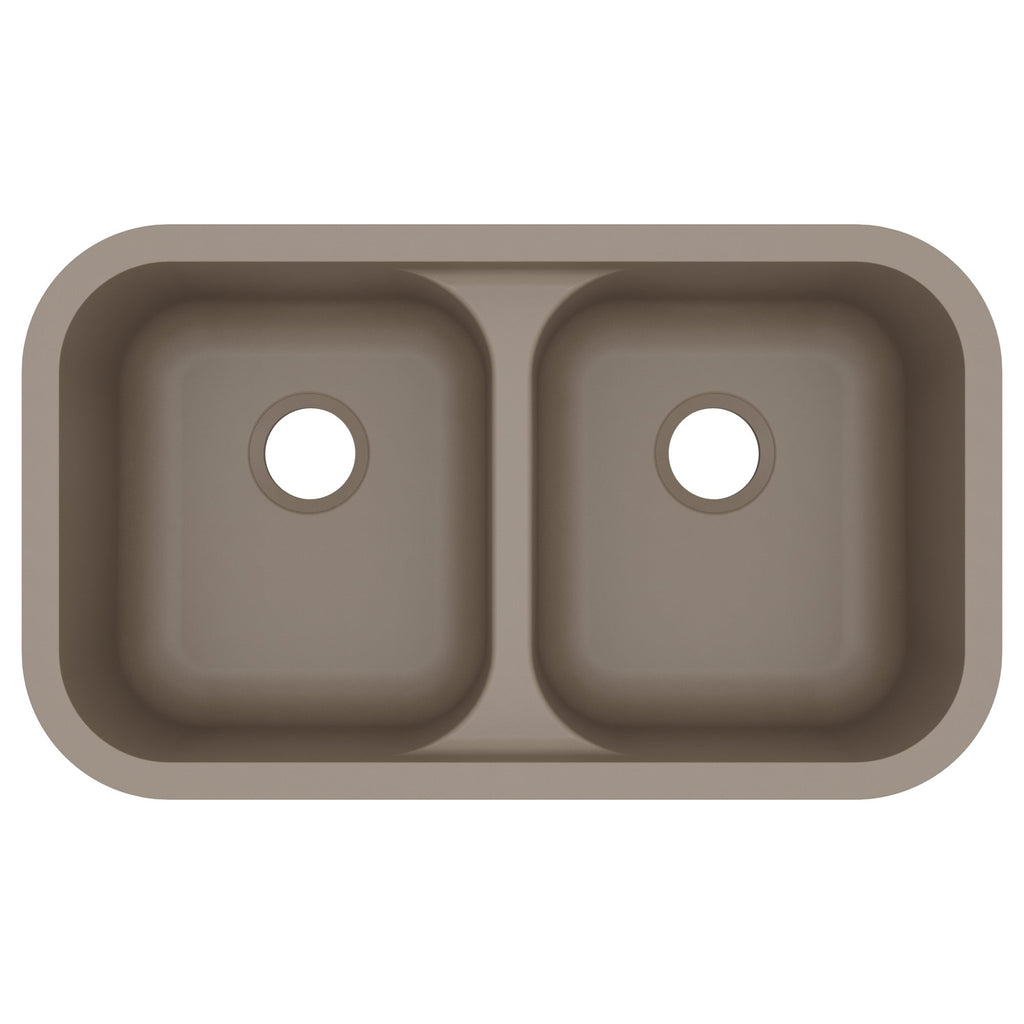 32-7/8" Seamless Undermount Doube Equal Bowl Quartz Composite Kitchen Sink In Concrete