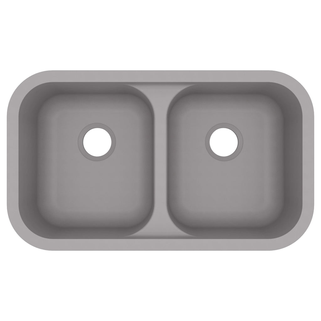32-7/8" Seamless Undermount Doube Equal Bowl Quartz Composite Kitchen Sink In Grey
