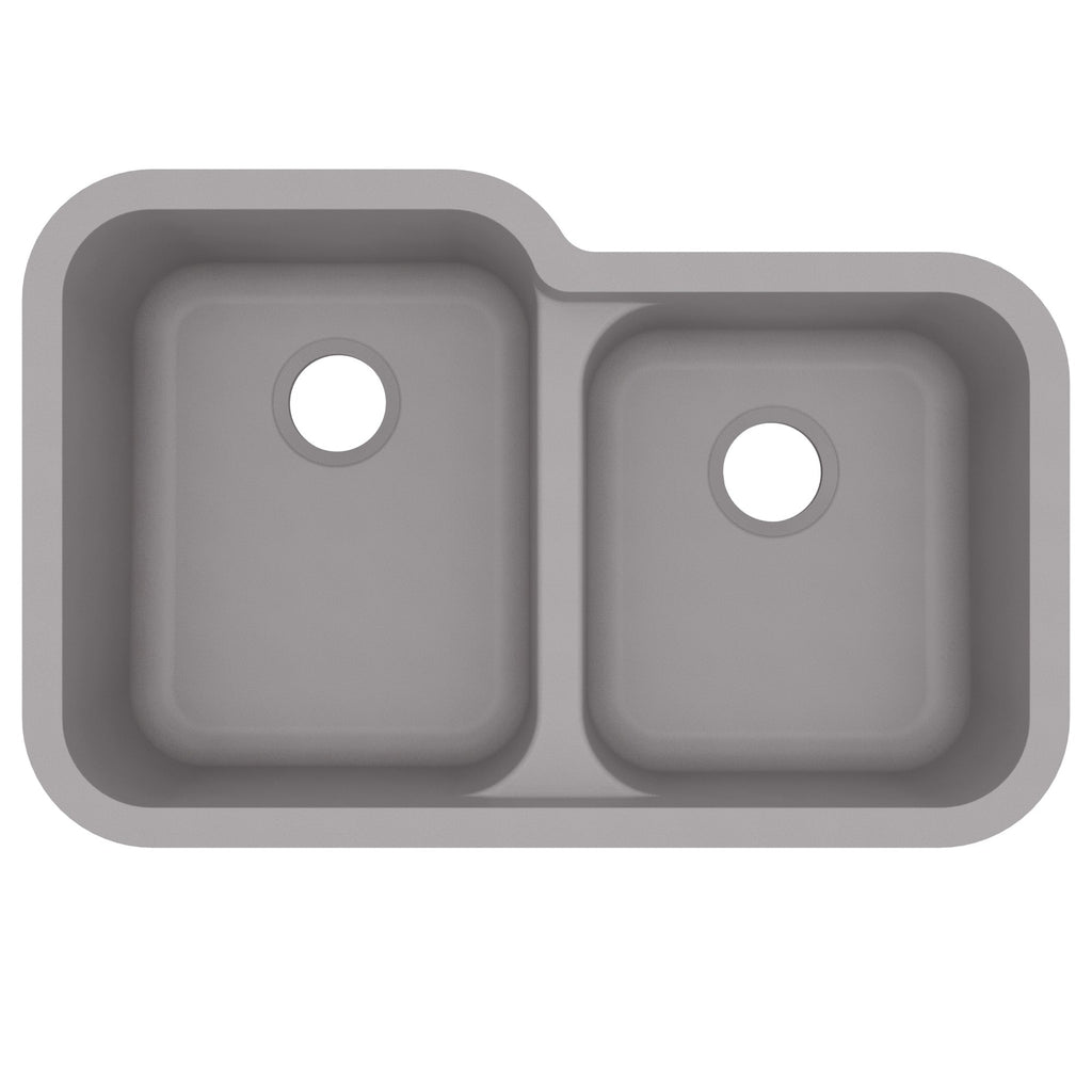 32-3/8" Seamless Undermount Double Offset Bowl Quartz Composite Kitchen Sink In Grey