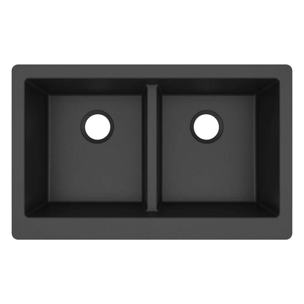 34" Farmhouse Double Equal Bowl Quartz Composite Kitchen Sink In Black