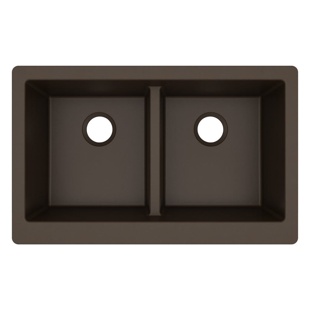 34" Farmhouse Double Equal Bowl Quartz Composite Kitchen Sink In Brown