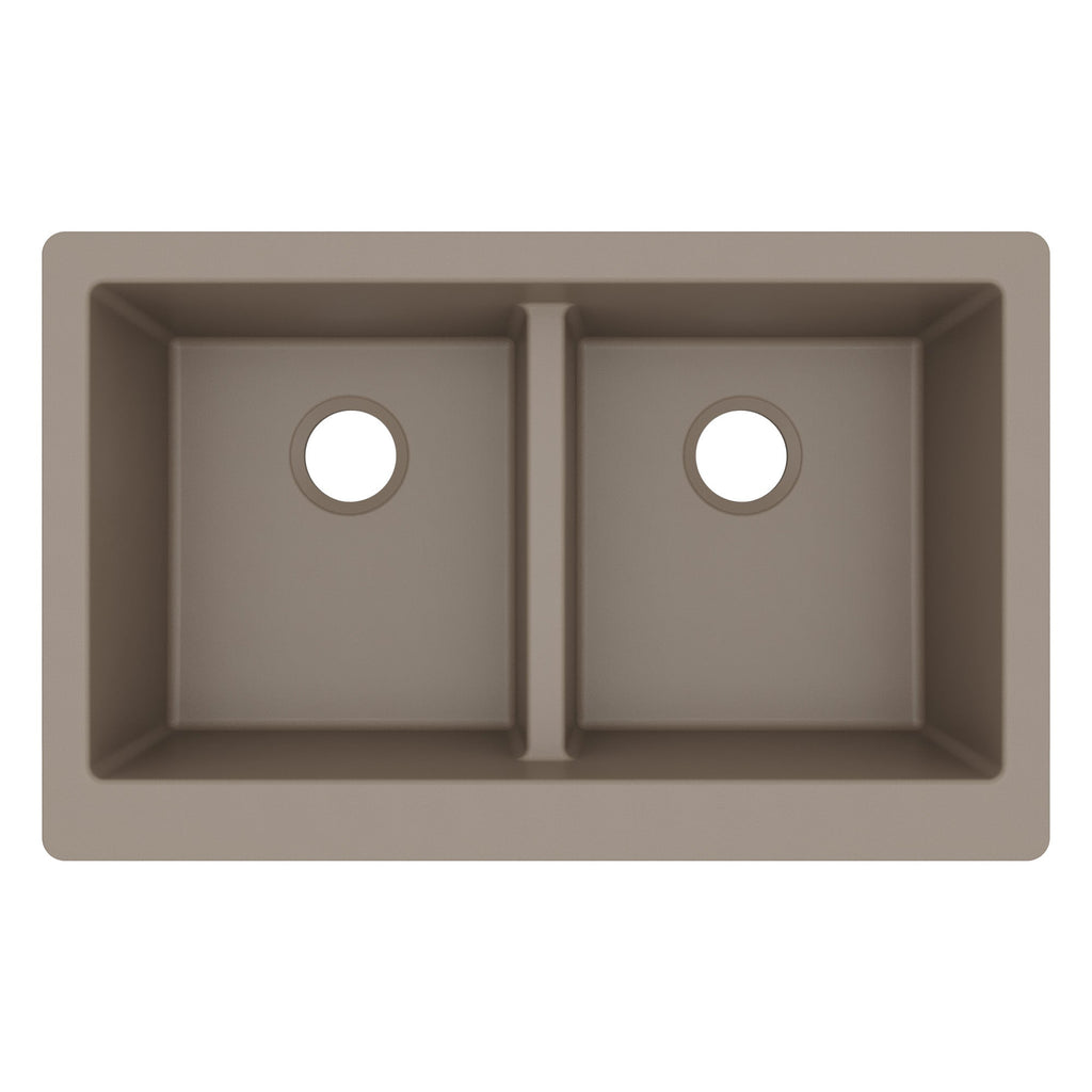 34" Farmhouse Double Equal Bowl Quartz Composite Kitchen Sink In Concrete