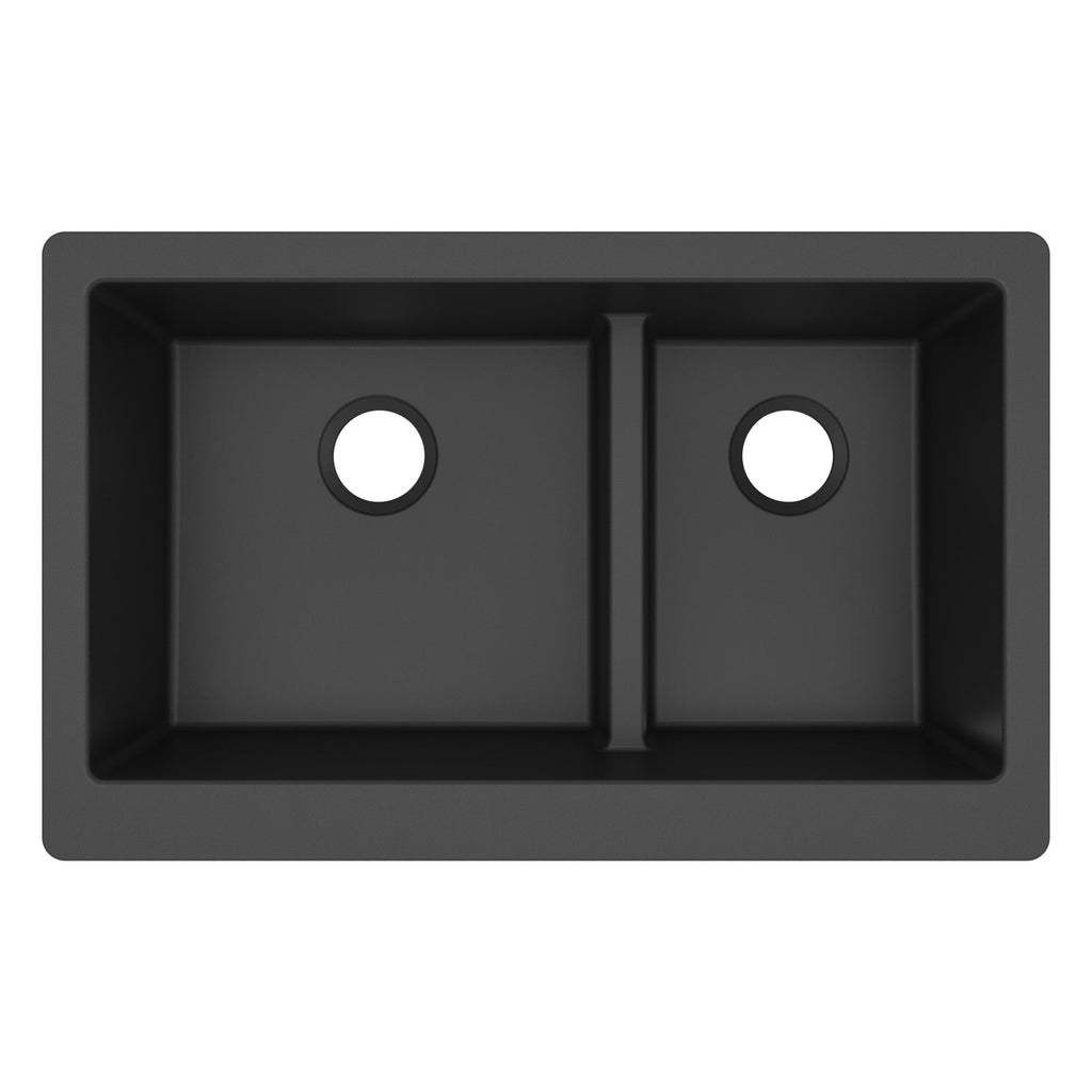 34" Farmhouse Double Offset Bowl Quartz Composite Kitchen Sink In Black