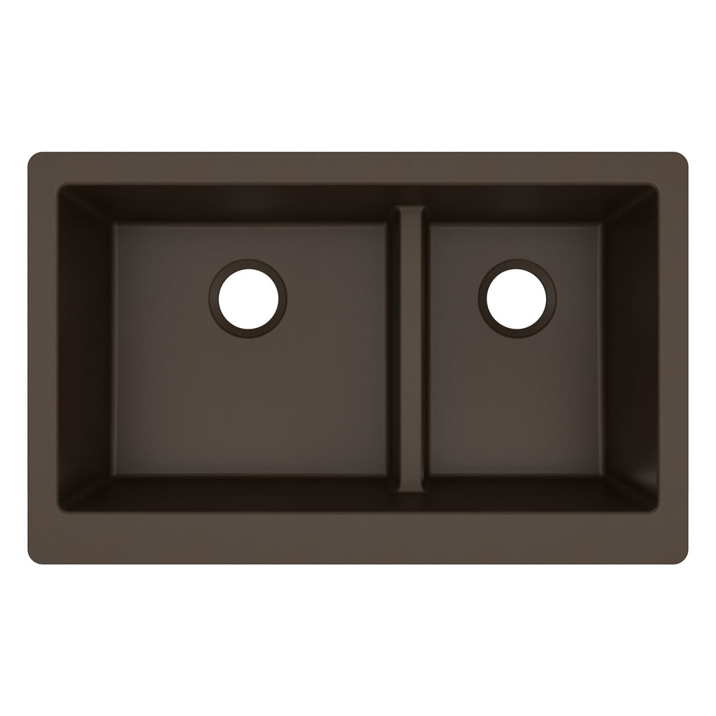 34" Farmhouse Double Offset Bowl Quartz Composite Kitchen Sink In Brown