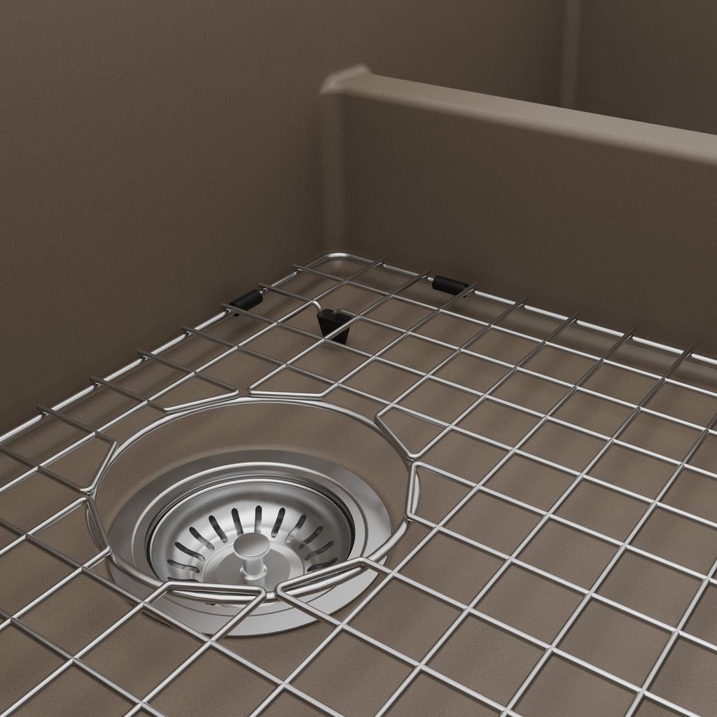 34" Farmhouse Double Offset Bowl Quartz Composite Kitchen Sink Kit In Concrete