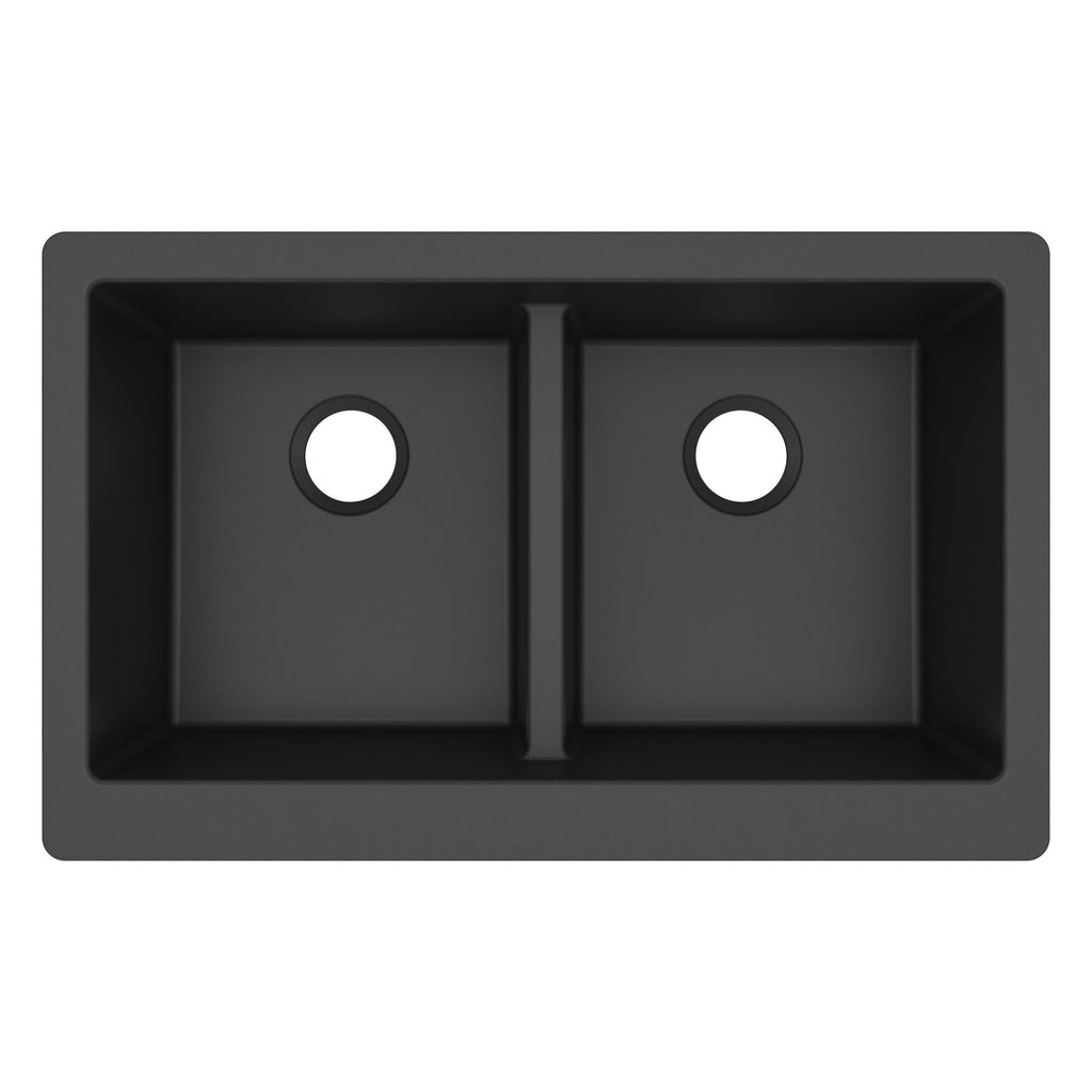34" Retrofit Farmhouse Double Equal Bowl Quartz Composite Kitchen Sink In Black