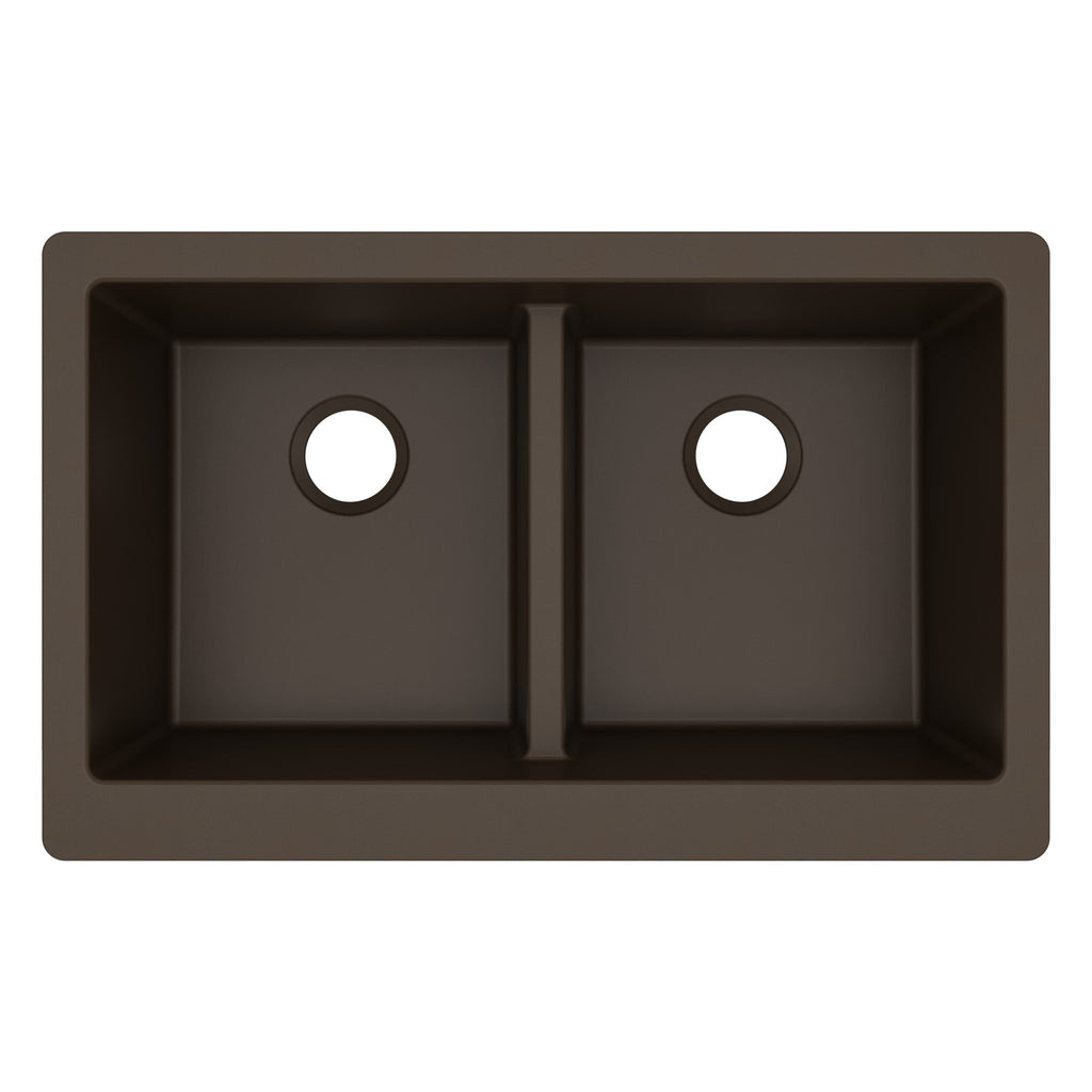 34" Retrofit Farmhouse Double Equal Bowl Quartz Composite Kitchen Sink In Brown