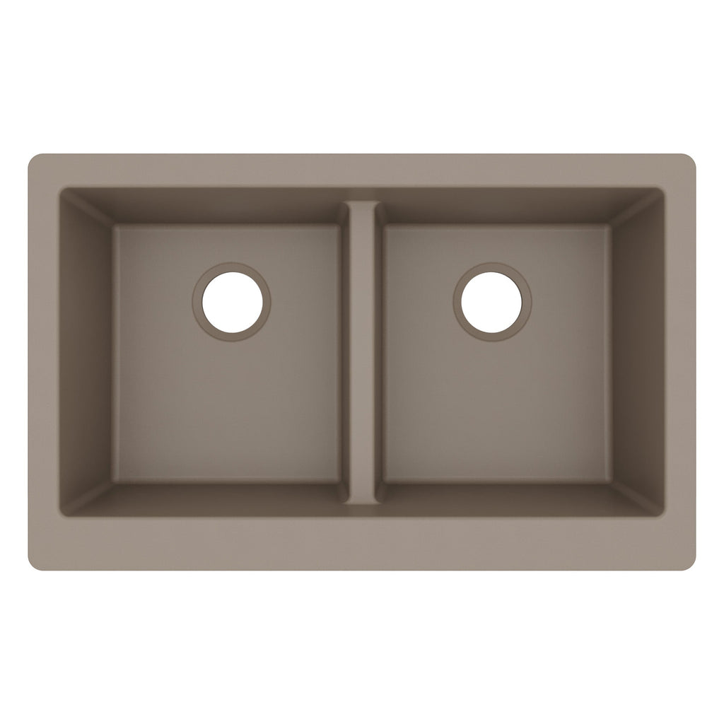 34" Retrofit Farmhouse Double Equal Bowl Quartz Composite Kitchen Sink In Concrete