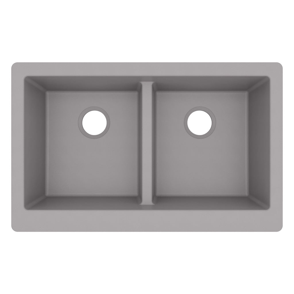 34" Retrofit Farmhouse Double Equal Bowl Quartz Composite Kitchen Sink In Grey
