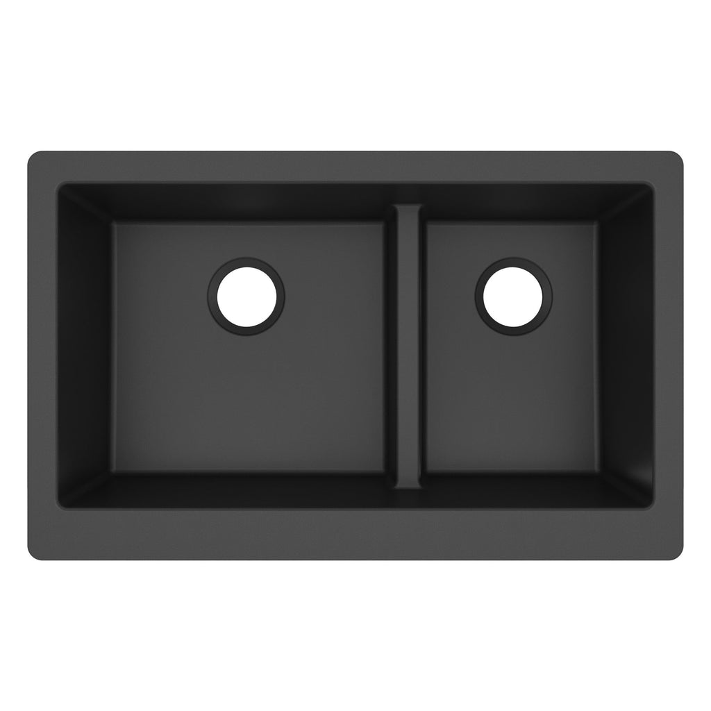 34" Retrofit Farmhouse Double Offset Bowl Quartz Composite Kitchen Sink In Black