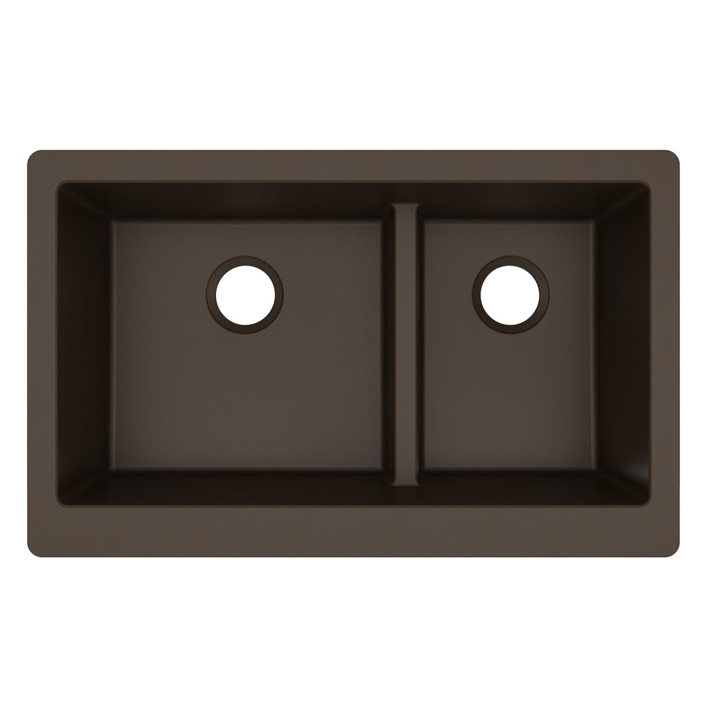 34" Retrofit Farmhouse Double Offset Bowl Quartz Composite Kitchen Sink In Brown