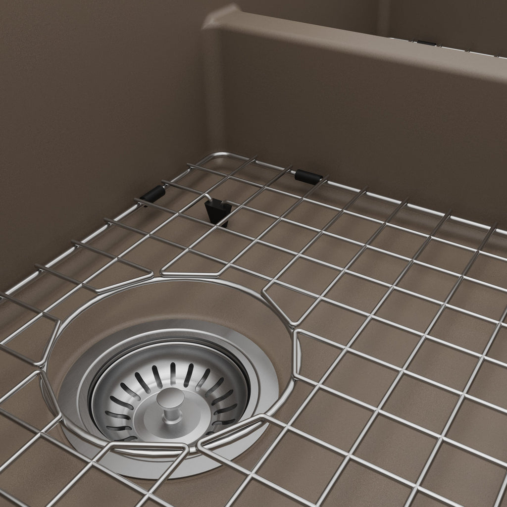 34" Retrofit Farmhouse Double Offset Bowl Quartz Composite Kitchen Sink Kit In Concrete