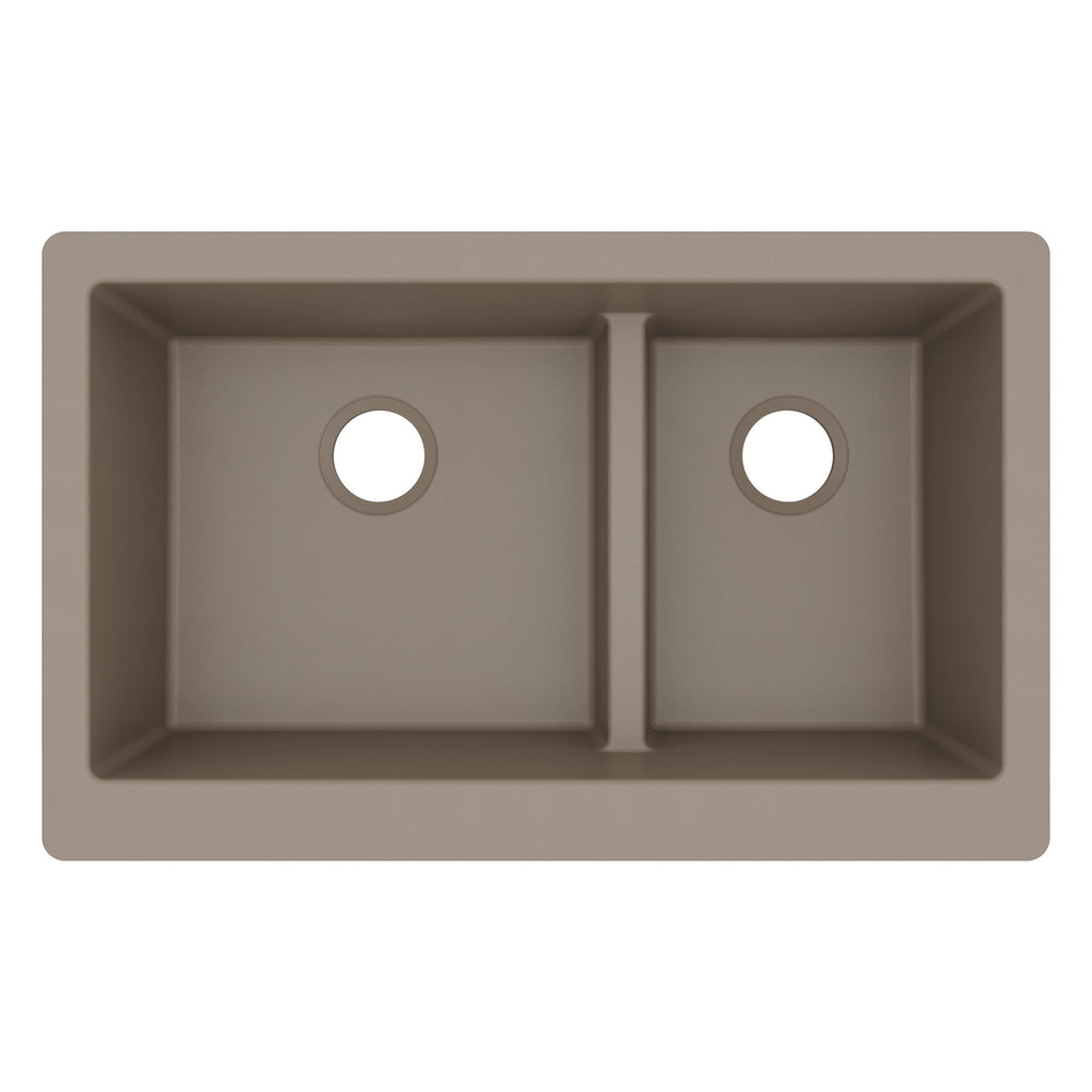 34" Retrofit Farmhouse Double Offset Bowl Quartz Composite Kitchen Sink In Concrete