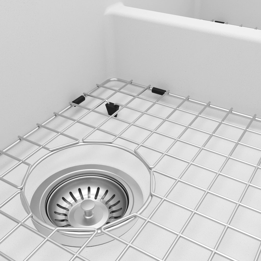 34" Retrofit Farmhouse Double Offset Bowl Quartz Composite Kitchen Sink Kit In White