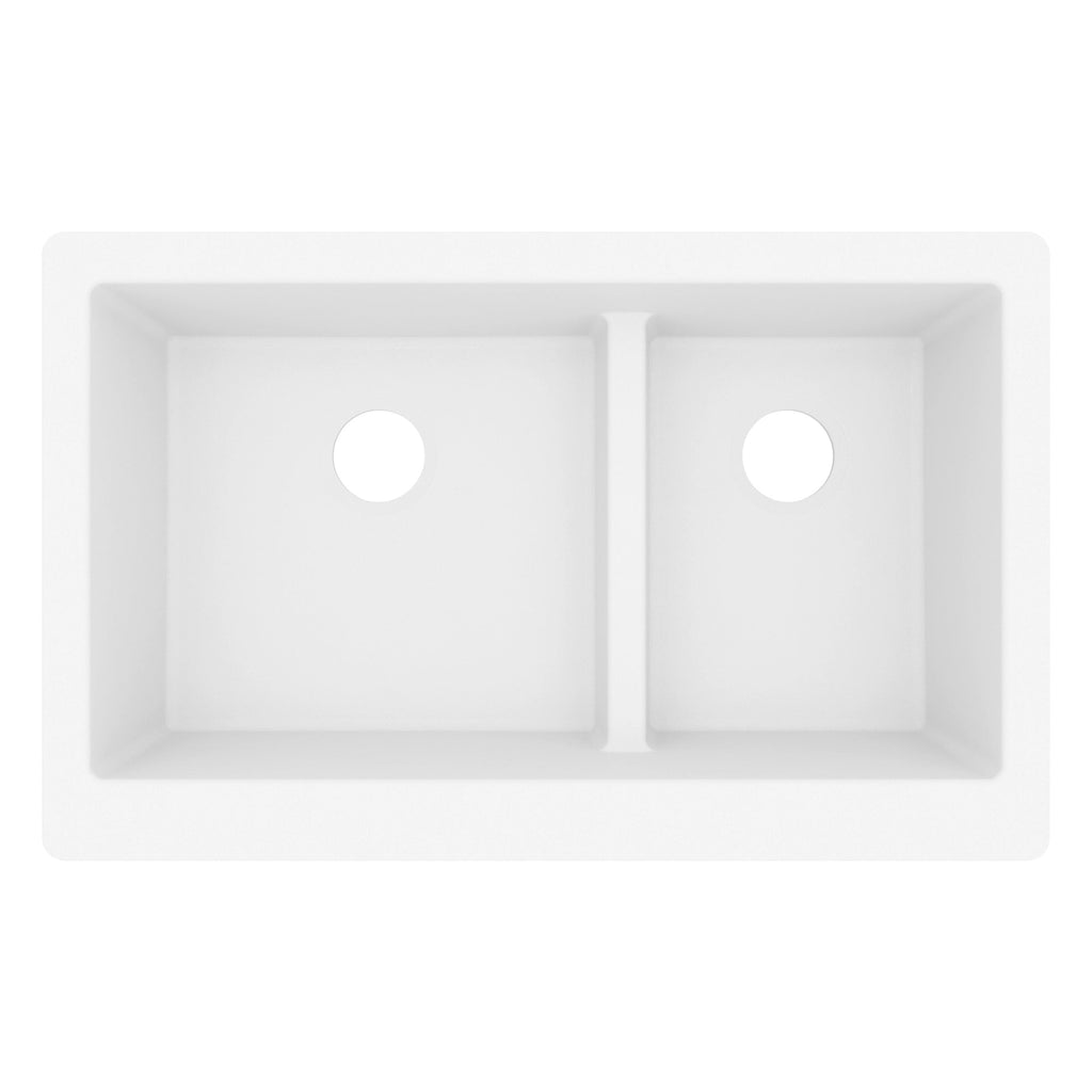 34" Retrofit Farmhouse Double Offset Bowl Quartz Composite Kitchen Sink In White