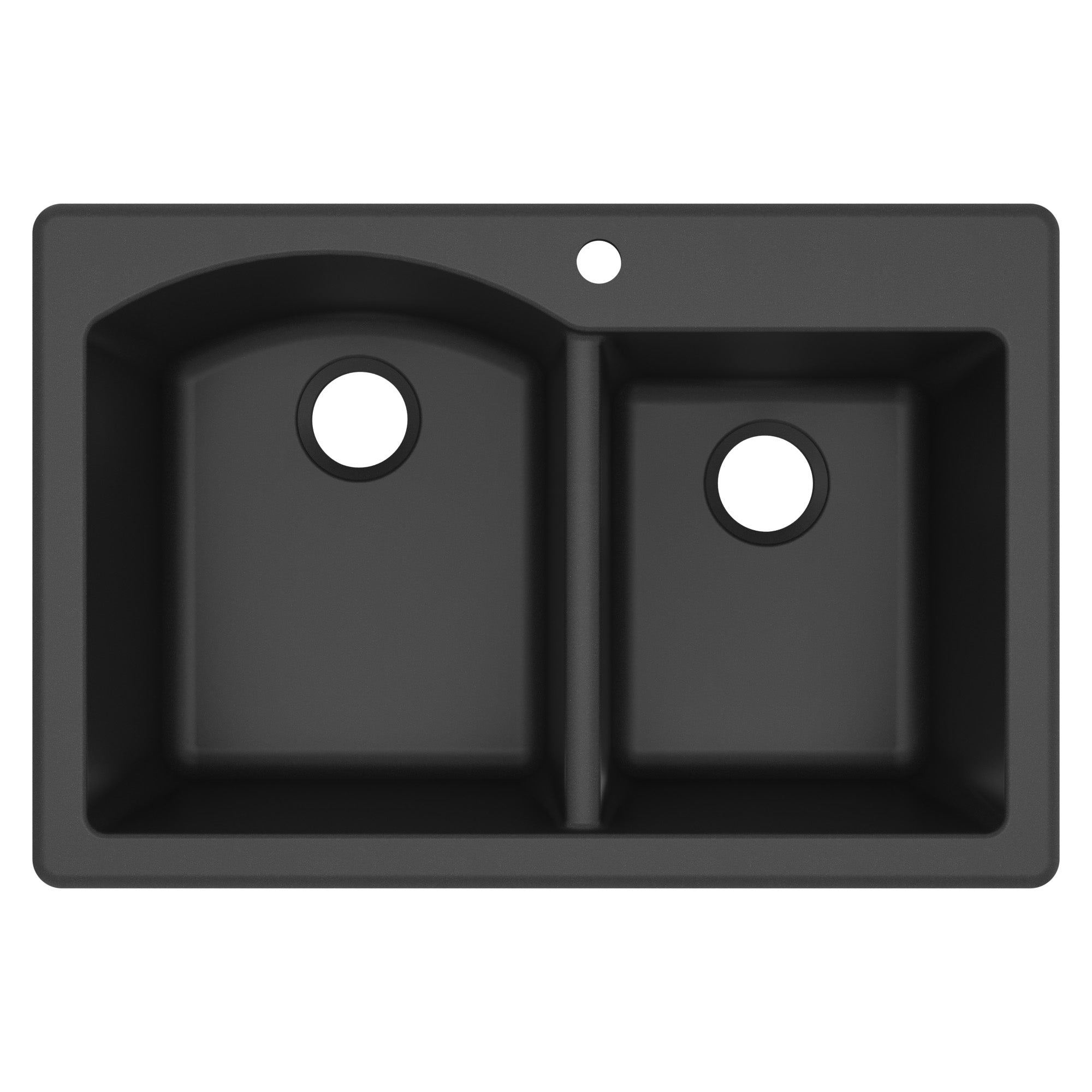 33" Top Mount Double Offset Bowl Quartz Composite Kitchen Sink In Black