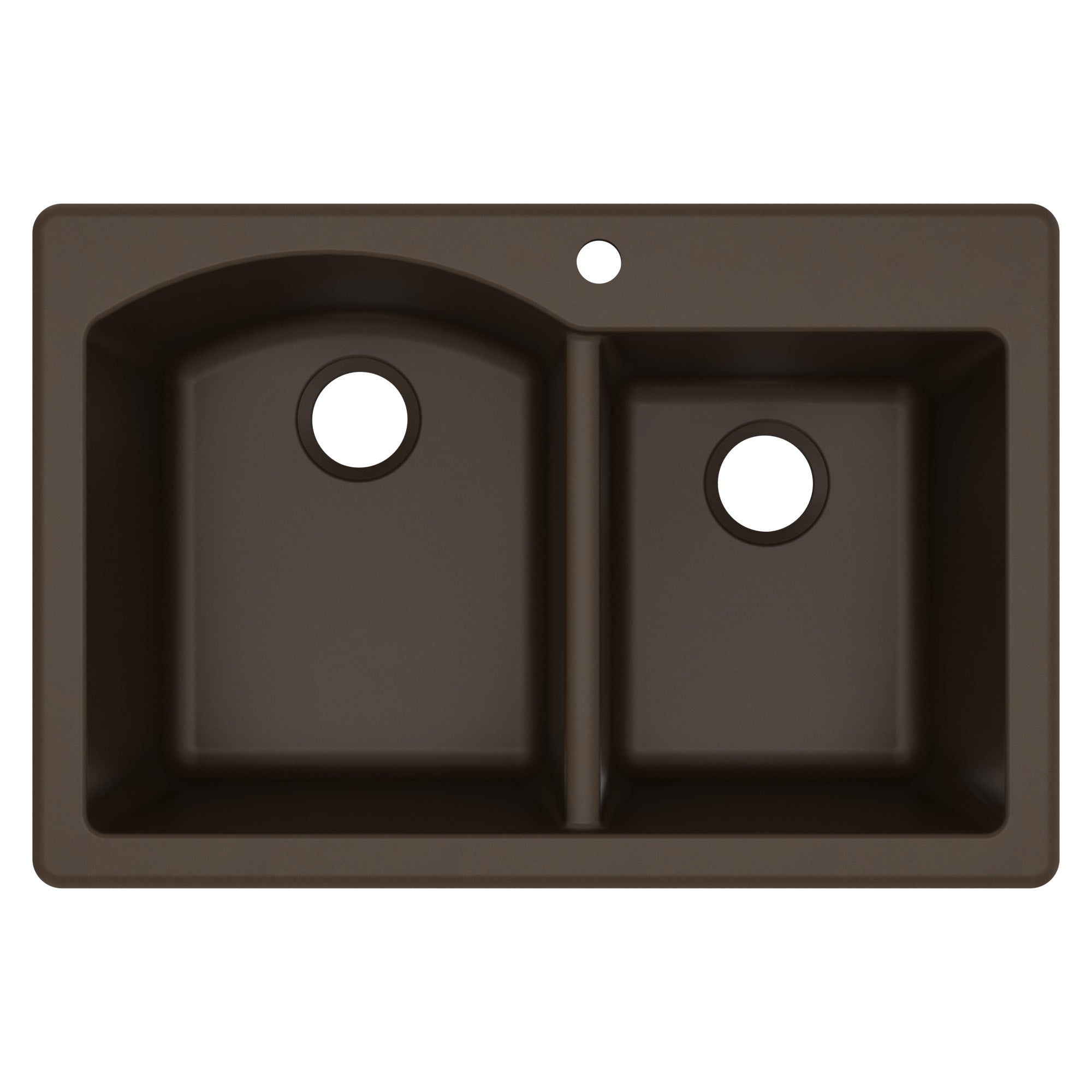 33" Top Mount Double Offset Bowl Quartz Composite Kitchen Sink In Brown