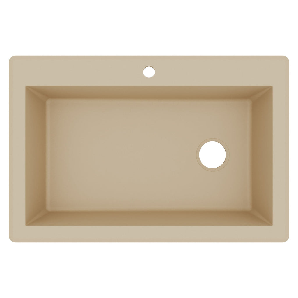 33" Top Mount Large Single Bowl Quartz Composite Kitchen Sink In Bisque