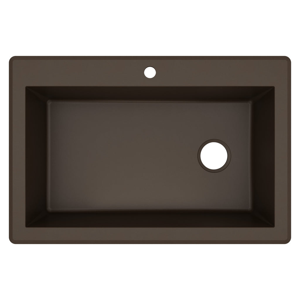 33" Top Mount Large Single Bowl Quartz Composite Kitchen Sink In Brown