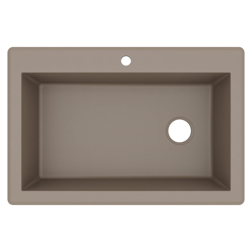 33" Top Mount Large Single Bowl Quartz Composite Kitchen Sink In Concrete