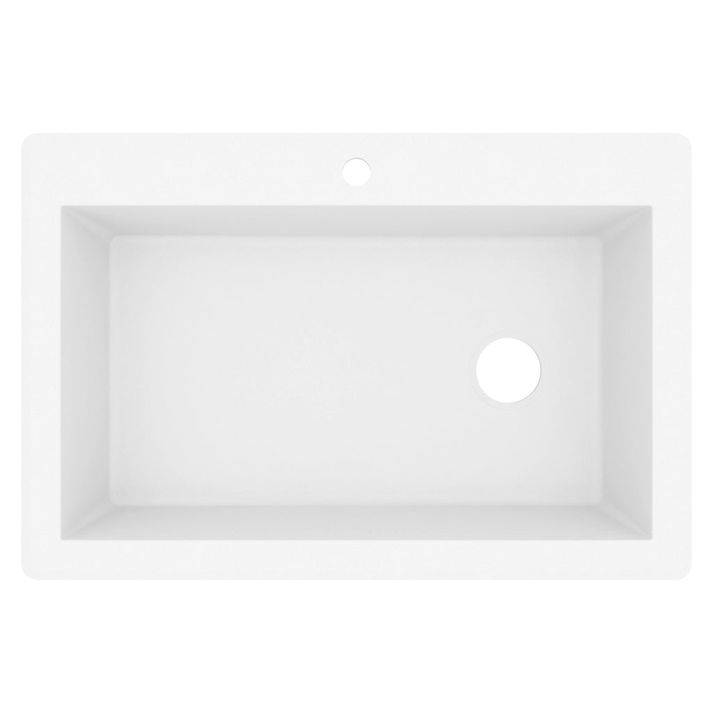 33" Top Mount Large Single Bowl Quartz Composite Kitchen Sink In White
