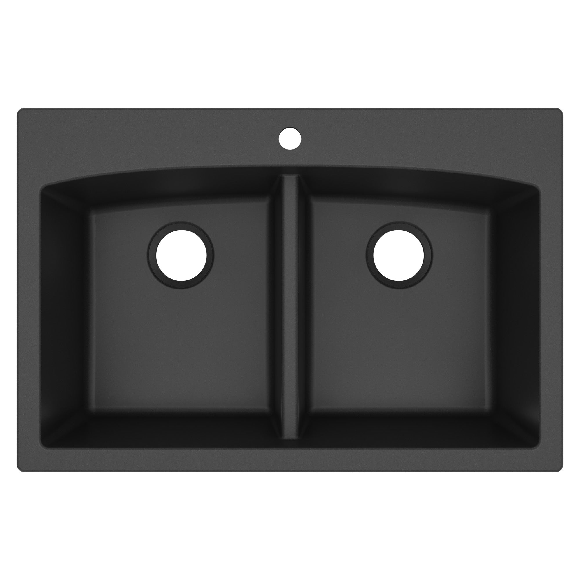 33" Top Mount Double Equal Bowl Quartz Composite Kitchen Sink In Black