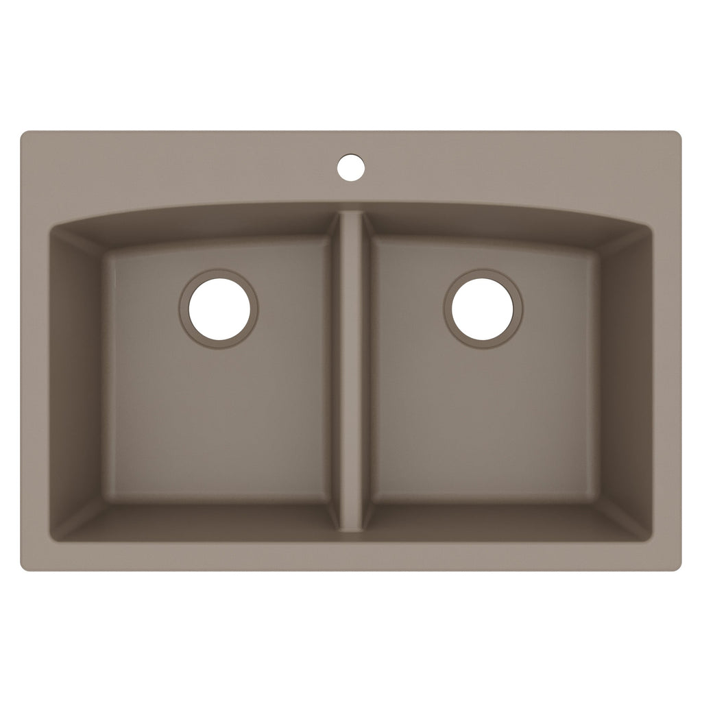 33" Top Mount Double Equal Bowl Quartz Composite Kitchen Sink In Concrete