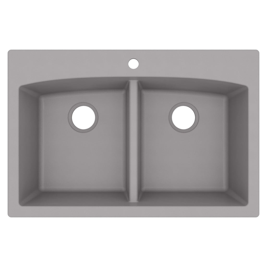 33" Top Mount Double Equal Bowl Quartz Composite Kitchen Sink In Grey