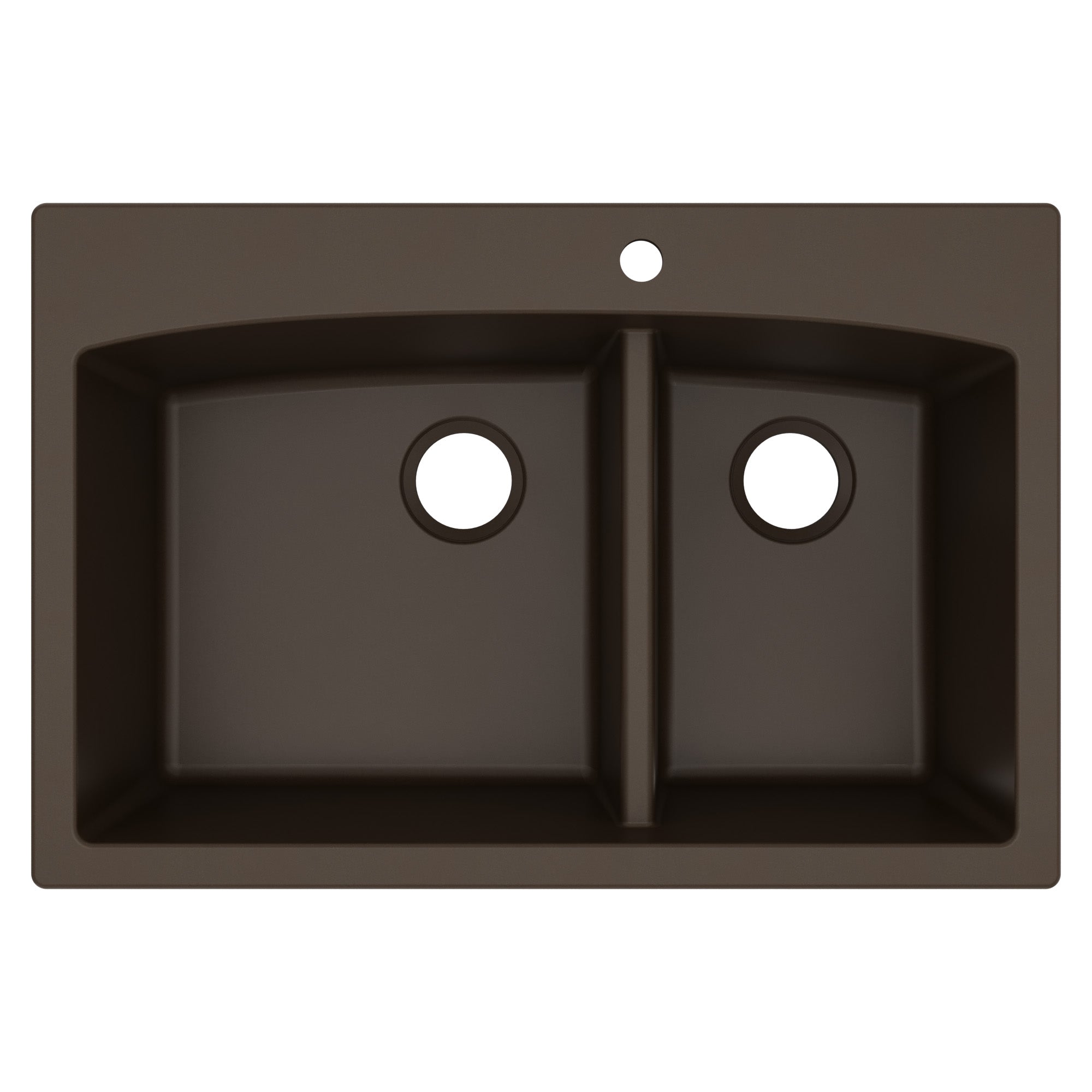 33" Top Mount Double Offset Bowl Quartz Composite Kitchen Sink In Brown