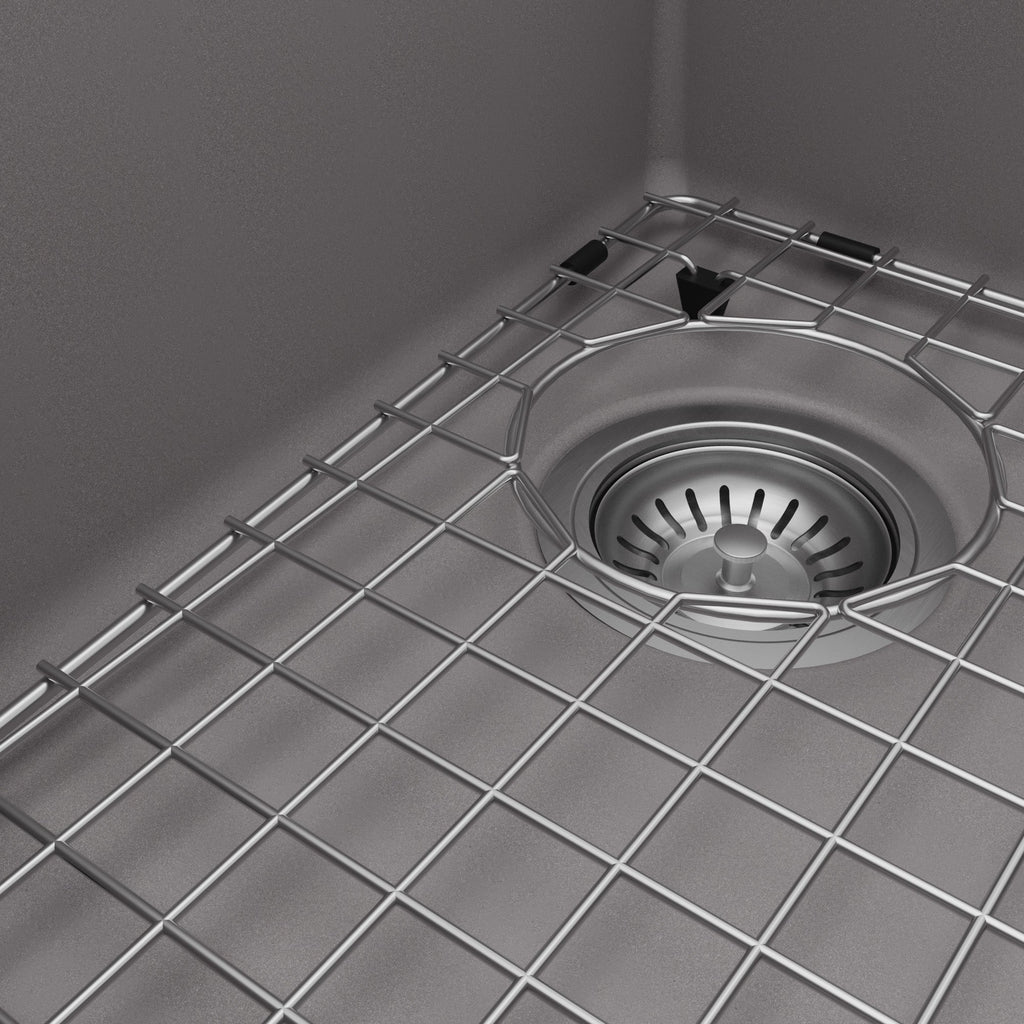 33" Top Mount Double Offset Bowl Quartz Composite Kitchen Sink Kit In Grey