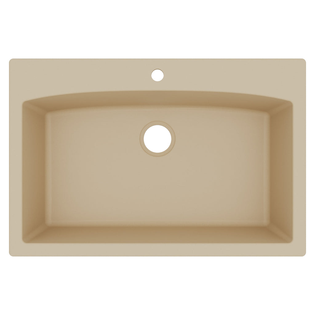 33" Top Mount Large Single Bowl Quartz Composite Kitchen Sink In Bisque
